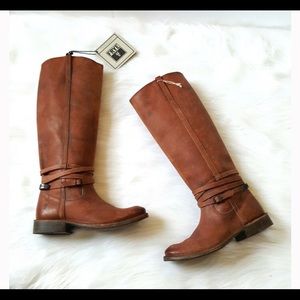 Frye Shirley Tall Riding Plate Boot Cognac NWT